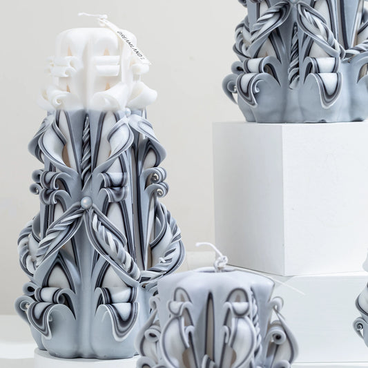 Moonlit Frost Carved Flower Candle | Handcrafted Winter Luxury Artisan Gift