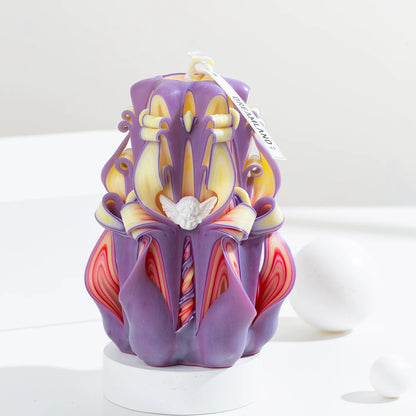 Seraphim Carved Flower Candle | Handcrafted Goddess Birthday Artisan Gift