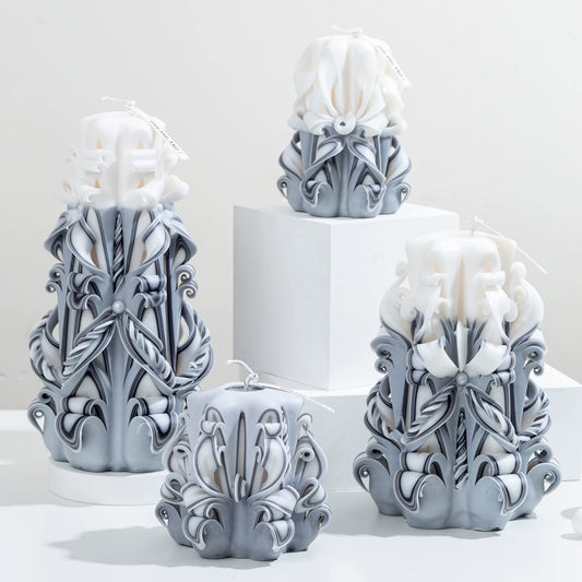 Moonlit Frost Carved Flower Candle | Handcrafted Winter Luxury Artisan Gift