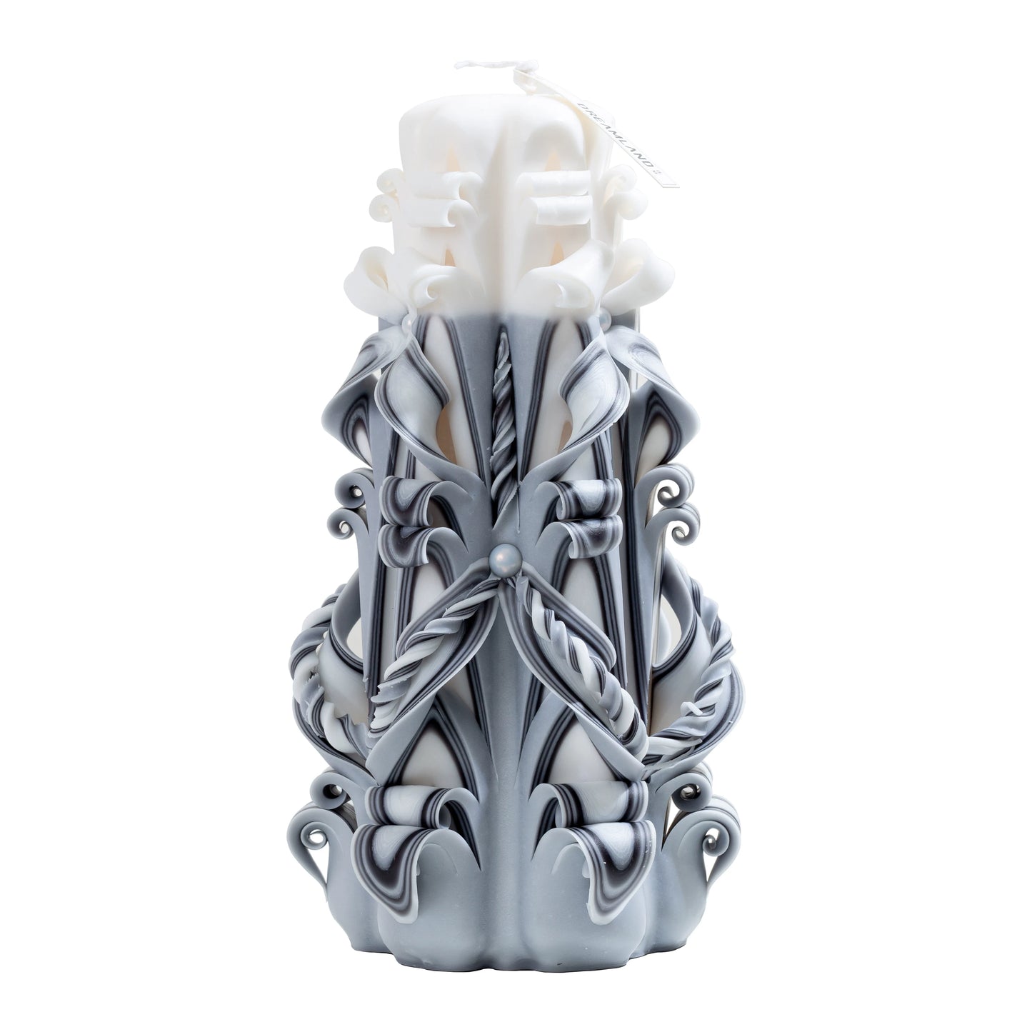 Moonlit Frost Carved Flower Candle | Handcrafted Winter Luxury Artisan Gift