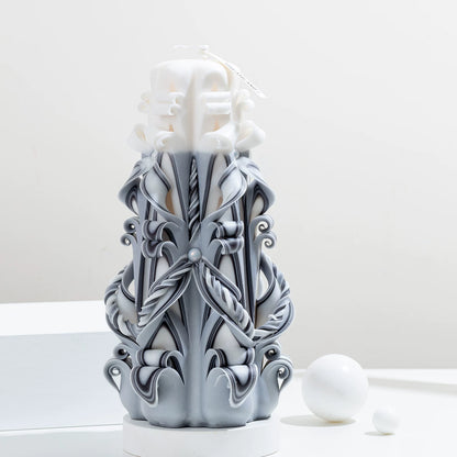 Moonlit Frost Carved Flower Candle | Handcrafted Winter Luxury Artisan Gift
