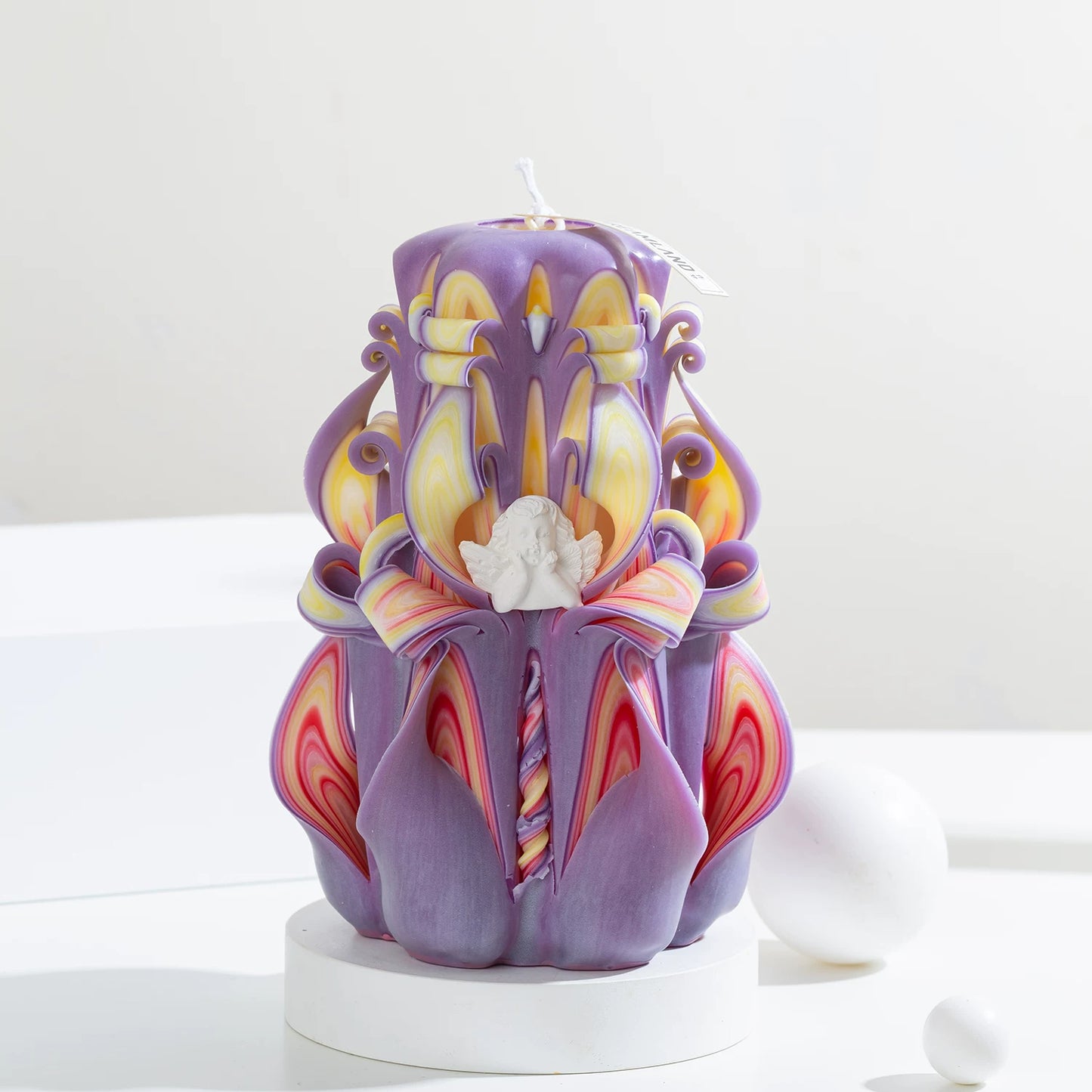 Seraphim Carved Flower Candle | Handcrafted Goddess Birthday Artisan Gift