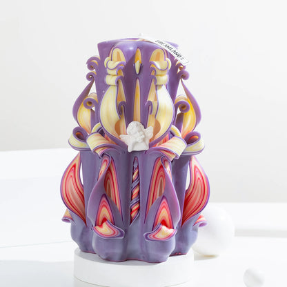 Seraphim Carved Flower Candle | Handcrafted Goddess Birthday Artisan Gift