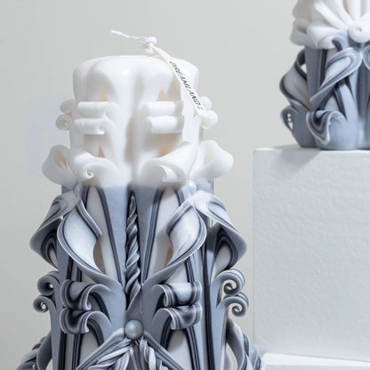 Moonlit Frost Carved Flower Candle | Handcrafted Winter Luxury Artisan Gift